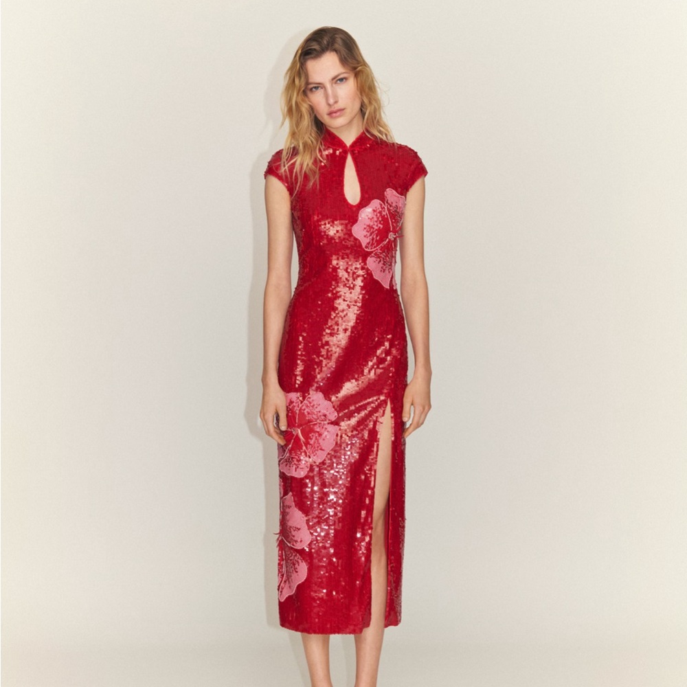 Elegant Red Sequin Dress from Mango Capsule Collection